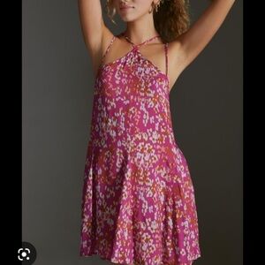 Anthropologie Floral Sheer Mini Dress